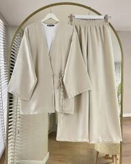 Elif Yandan Bağcıklı Keten Takım