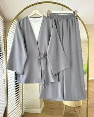 Elif Yandan Bağcıklı Keten Takım