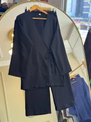 Elif Yandan Bağcıklı Keten Takım