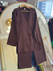 Elif Yandan Bağcıklı Keten Takım