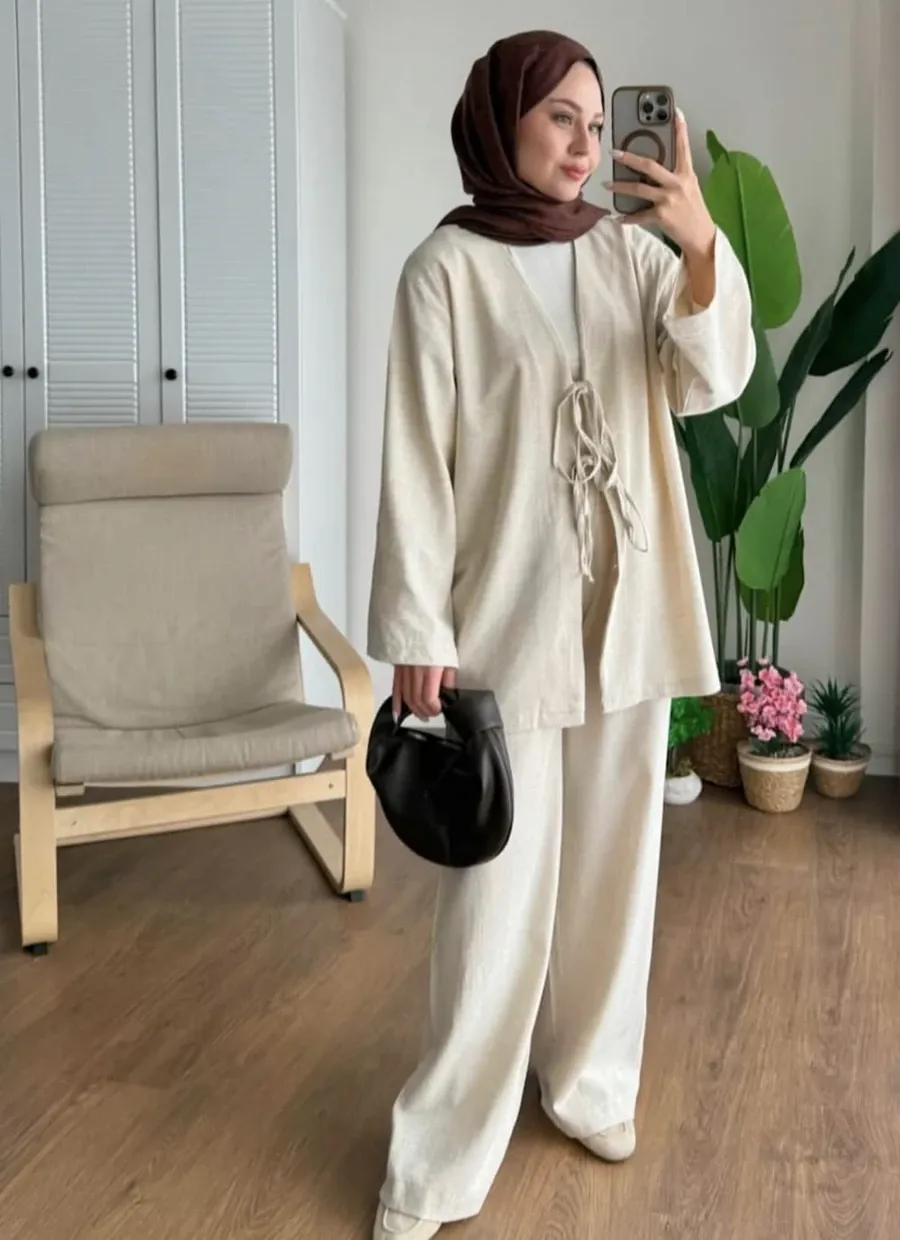 Lina Önden Bağlamalı Keten Takım