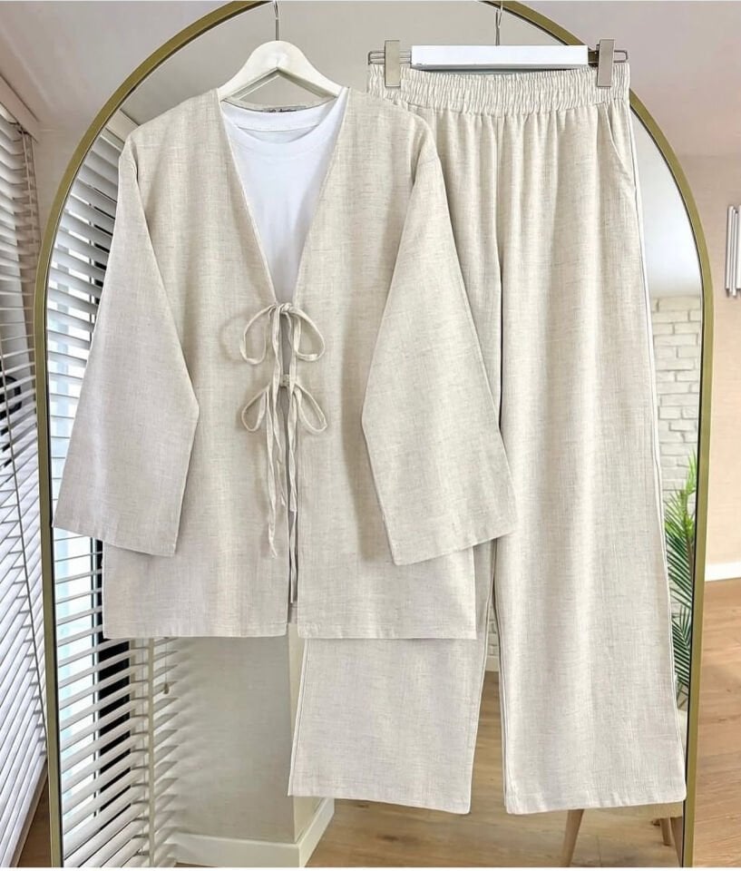 Lina Önden Bağlamalı Keten Takım